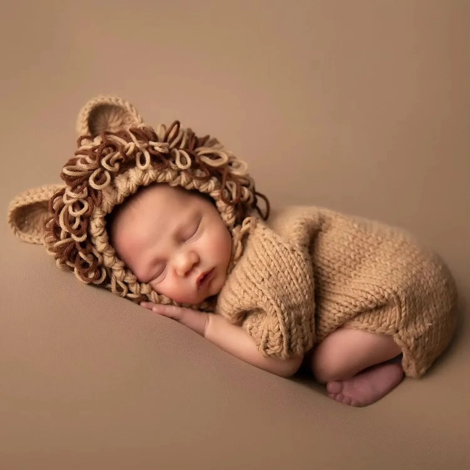 Newborn Photography Outfit Lion Hat Romper Set Baby Halloween Costume Animal Handmade Crochet Knitted Pants Hat Fotografia