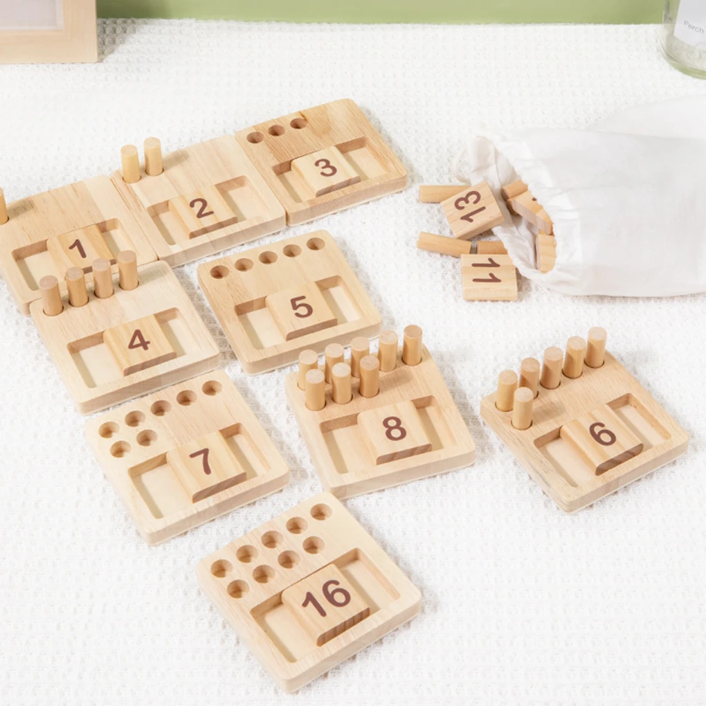 Juguetes educativos de aprendizaje para niños pequeños, tablero de matemáticas sensorial de madera Montessori para preescolar, bloques de números a juego para contar