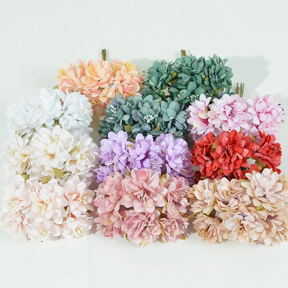 24PCS Silk Artificial Flower Mini Bouquet Wedding Decoration  Favor Box Rose Fake Flowers Scrapbooking DIY Garland Wreath Flower