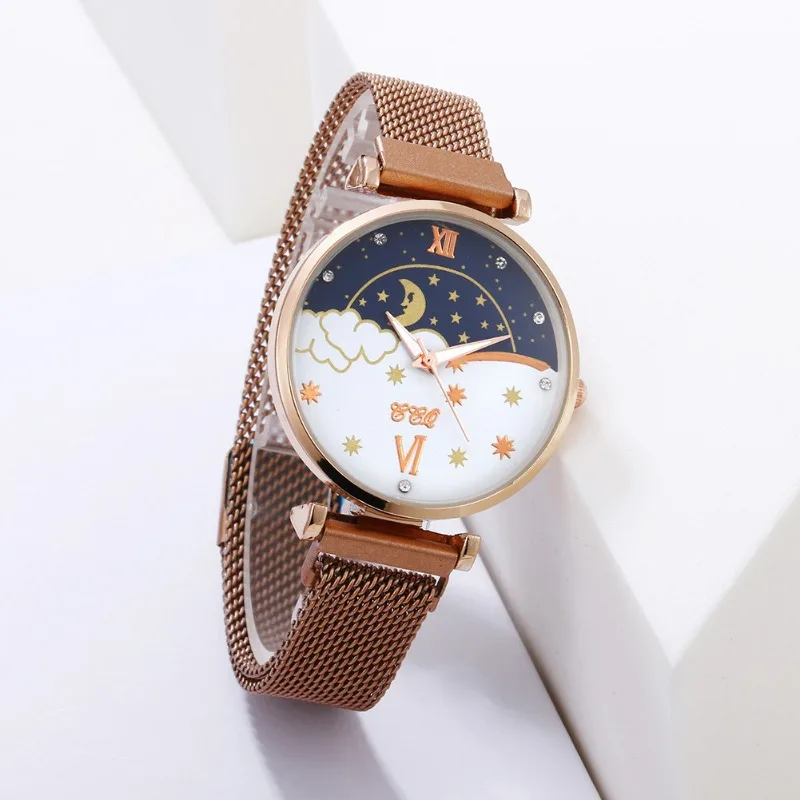 Star Moon Couple Watch Quartz Movement Alloy Dial Fashion Wristwatches Multicolour Female Clock Relogio Mujer No Bracelet Reloj