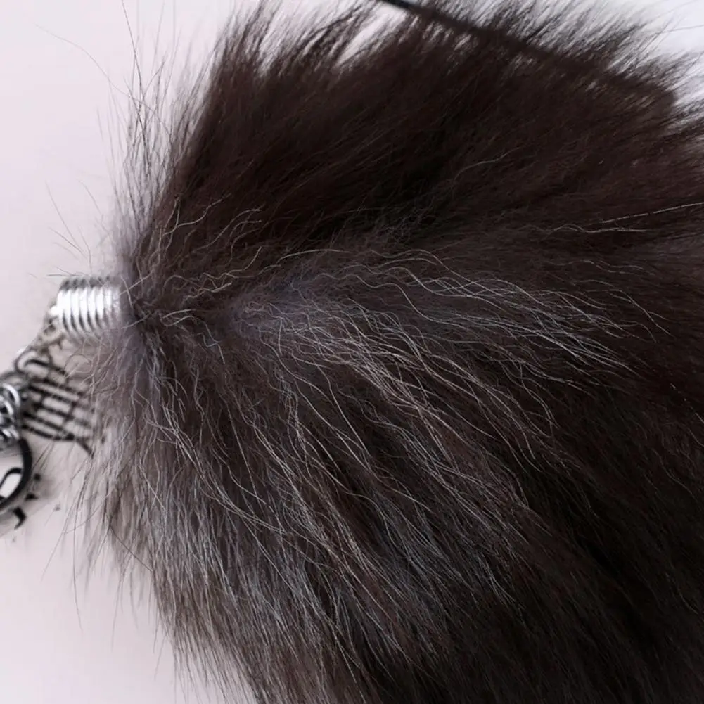 Easy to Carry Keychain Soft Plush Faux Fur Fox Tail Women's Keychain with Stainless Lobster Clip Lightweight Key Organizer