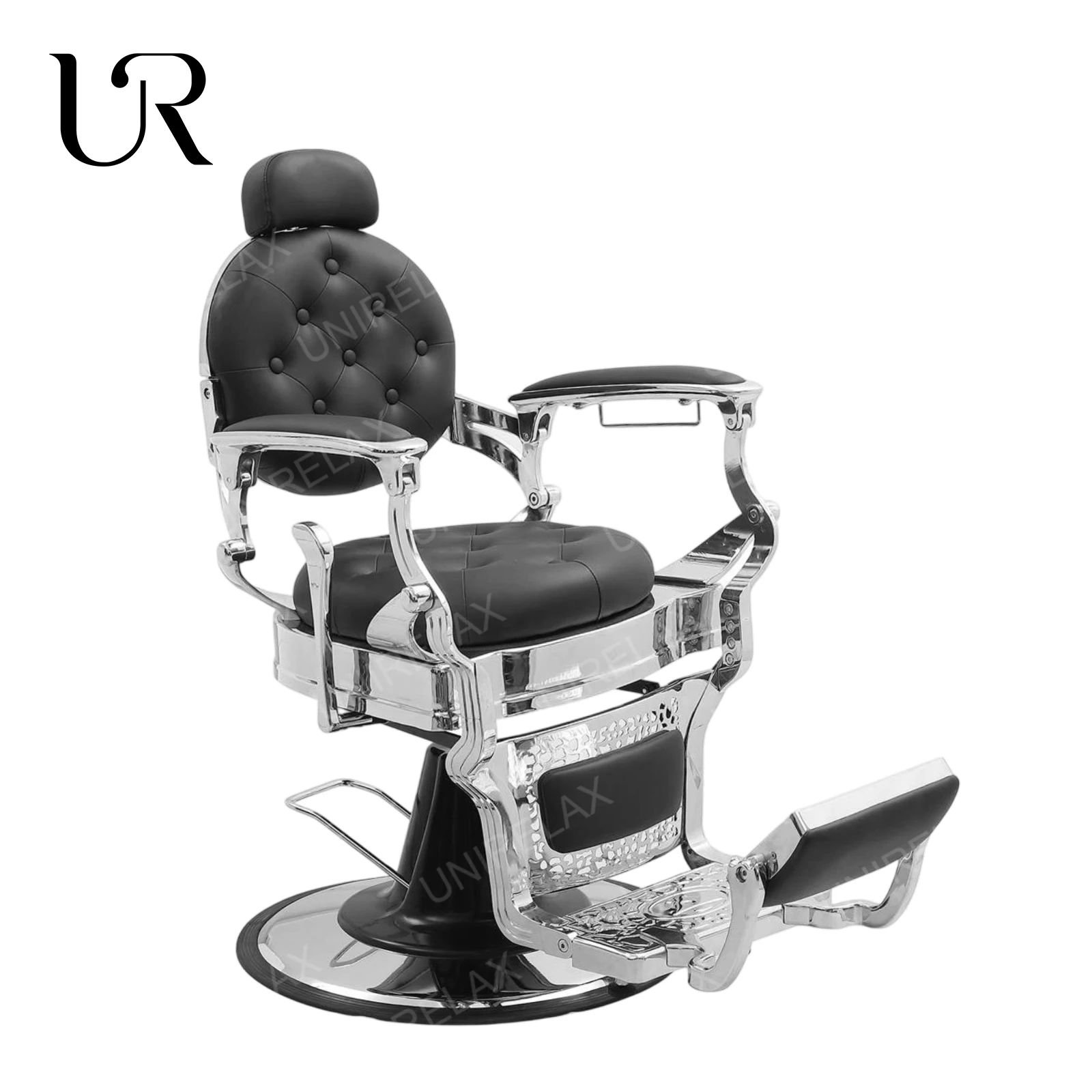 Unirelax Modern Metal Barber Chair with Hydraulic Reclining 360 Degree Rotation Salon Equipment Hair Shave Cut