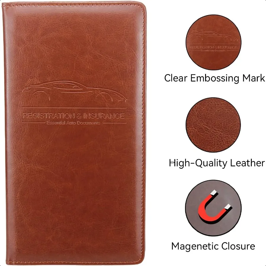 Organizer do schowka samochodowego z wysokiej jakości skóry PU na dokumenty rejestracyjne, ubezpieczeniowe, prawo jazdy, karty i inne niezbędne dokumenty.