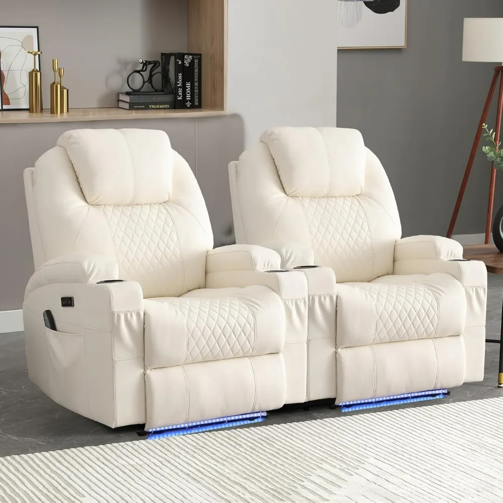 

Power Recliner Chairs, Home Theater Seating with Heat and Massage,Cup Holder, LED Lights, USB, Side Pocket, Reclining Sofa