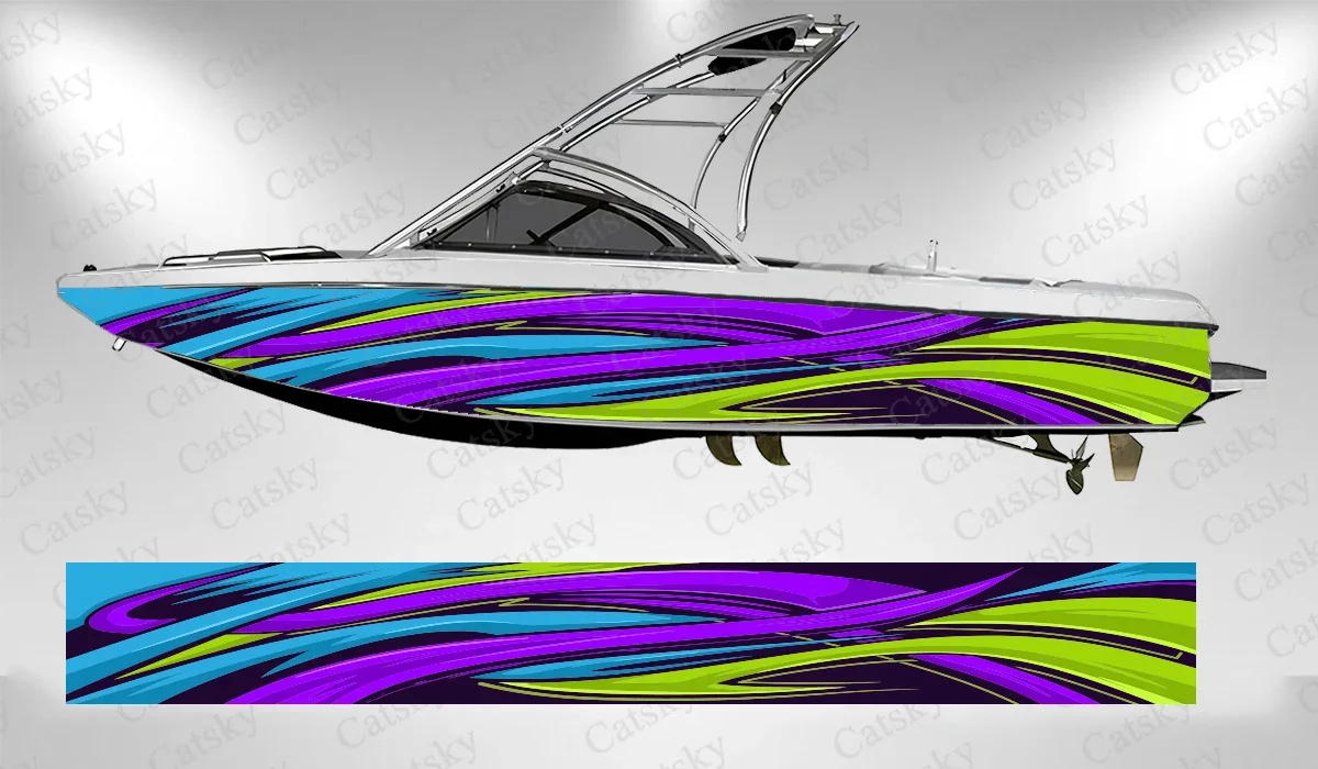 Geometric stripes colorful abstract Boat wrap sticker vinyl boat for pontoon deck boat fishing self-adhesive decal sticker