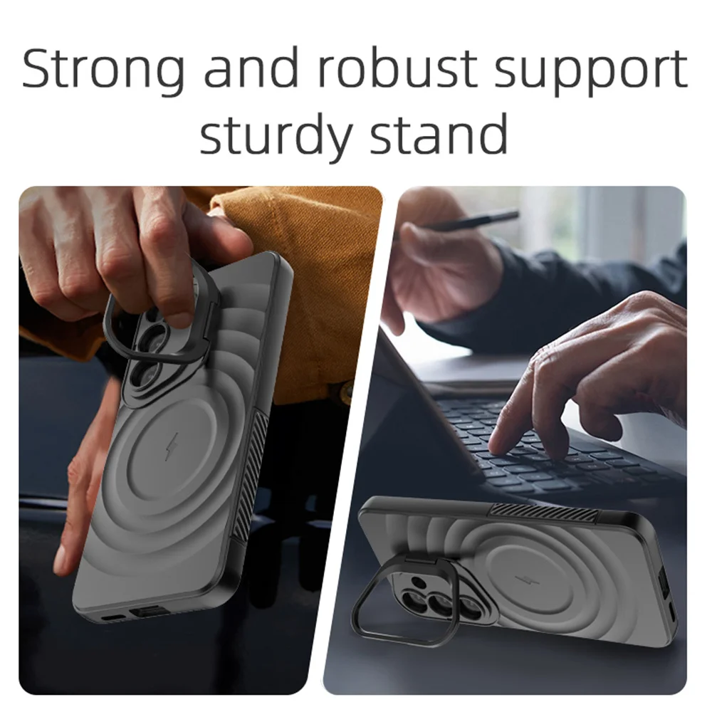 Invisible Lens Stand For Magsafe Magnetic Phone Case for Samsung S25 Ultra Edge S25 Plus Round Water Ripple Soft Silicone Cover