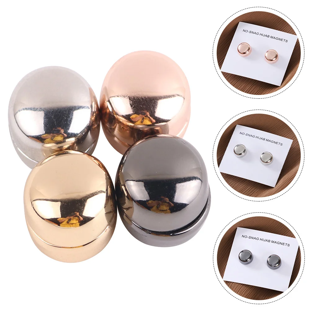 

4 Pcs Round Shiny Magnetic Closure Scarf Supply Portable Hijab Button Outdoor Accessory Square Reusable