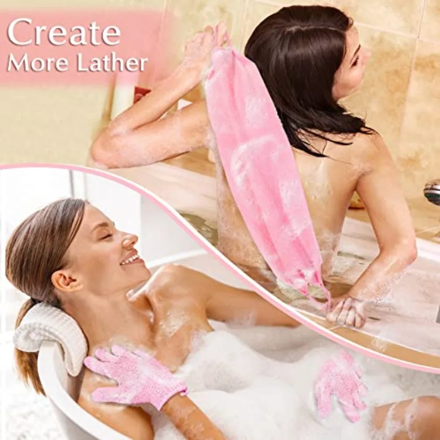Exfoliating Shower Bath Gloves Back Scrubber Set for Body, Face, Shower, Bath, Scrub and Exfoliator