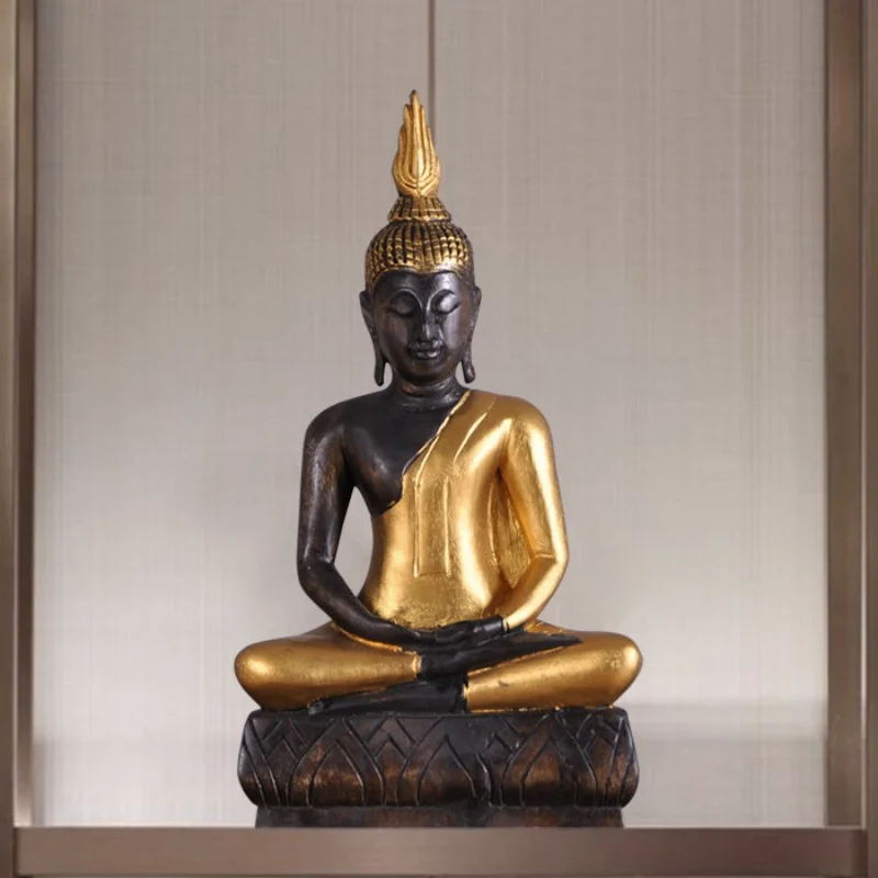 Retro wood carved Buddha statues Zen inspired Southeast Asian living room tabletop decorations Thai style Buddha Shakyamuni
