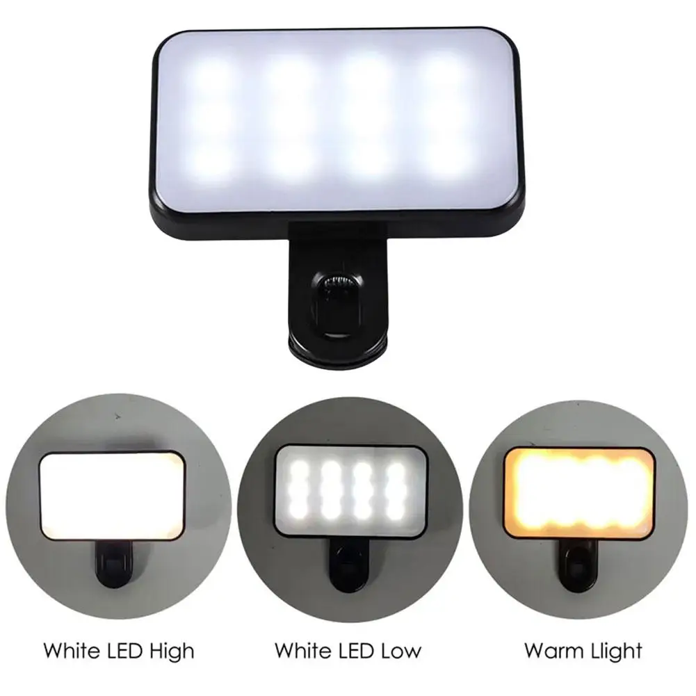 Mini Selfie Fill Light Rechargeable 3 Modes Adjustable Brightness Clip On LED Light For Mobile Phone Computer Vlog Live