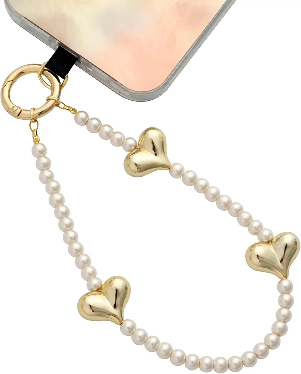 

Beaded Phone Wrist Strap for Women Pearl Wristlet Strap Cute Phone Lanyard Heart Shaped Bead Cellphone Chain (Pearl White)