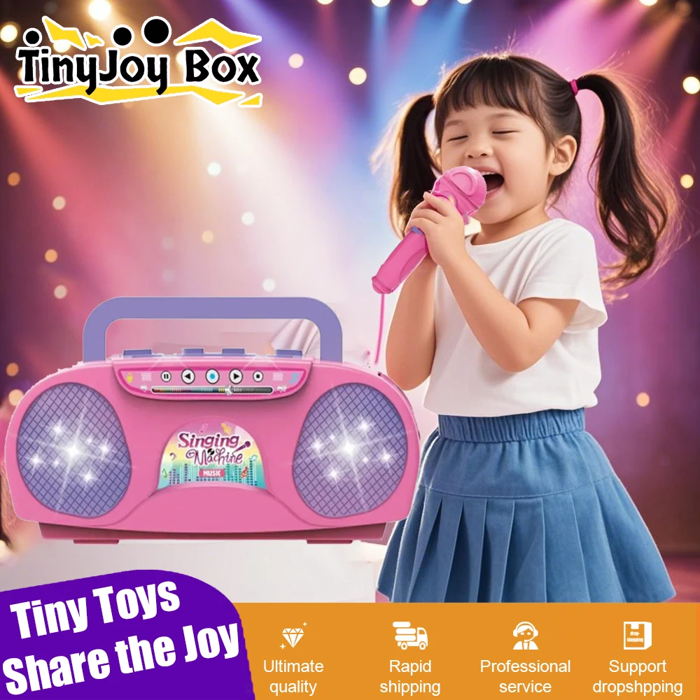

Microphone Karaoke Machine Music Instrument Children Toys with Light Indoor Outdoor Travel Educational Toy Gifts for Kids Girls