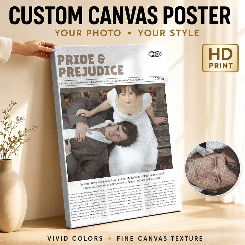 Pride & Prejudice Movie Framed Canvas Print Poster Personalized Vintage Movie Wall Paintings Decoration for Home Theater Bedroom