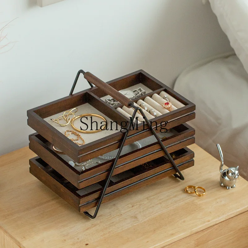 

FG Chinese antique jewelry solid wood storage box, high-end exquisite earrings, necklace, hand jewelry display box.