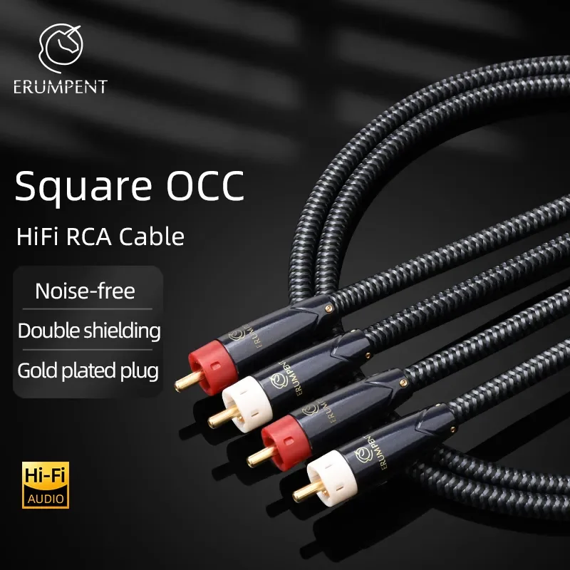 HiFi RCA Cable High Quality Square OCC Plated Plug Aluminum Foil Shielding for Speaker PA 2RCA to 2RCA Male to Male Audio Cable