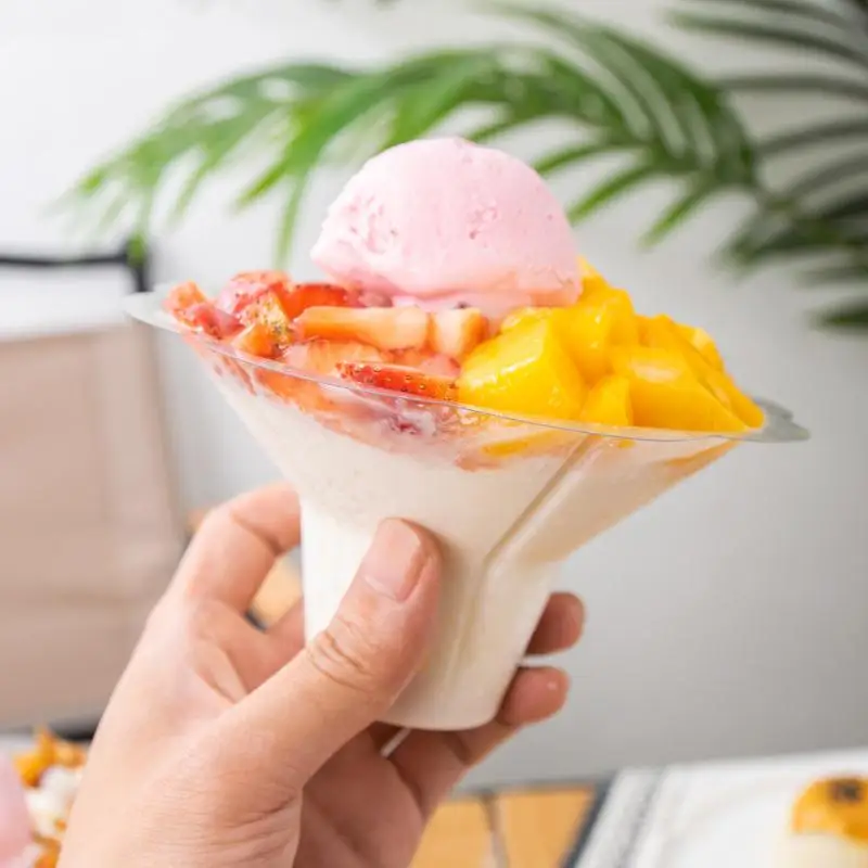 50 Pcs Transparent Shaved Ice Cups Flower Shaped Snow Cone Cups Small Leak Proof Plastic Slush Snack Ice Cream Bowls For Bar Par
