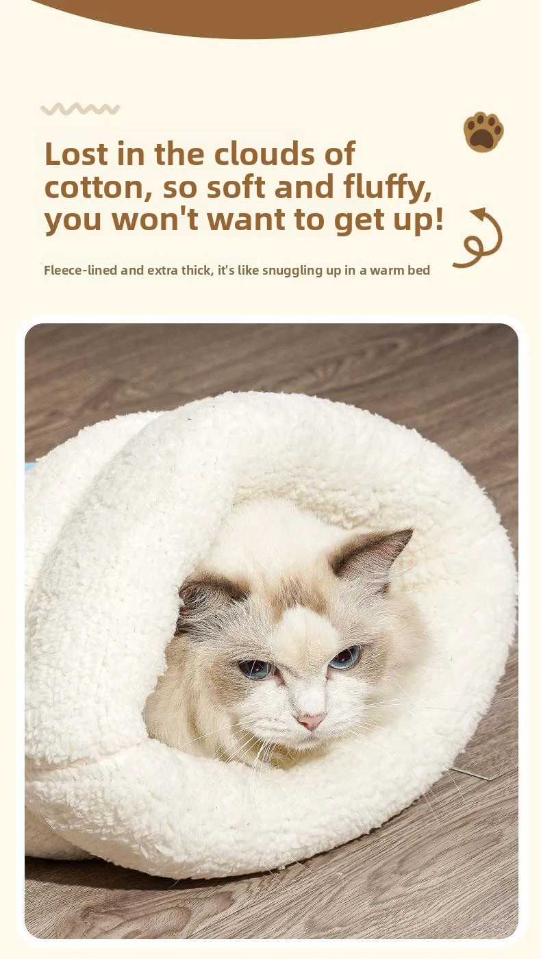 Katzen-Nest Winterwärme Halbgeschlossener Katzenschlafsack Tiefschlaf-Design für Katzen Bettwäsche Katzenmatte Haustier-Universal – Detail 3