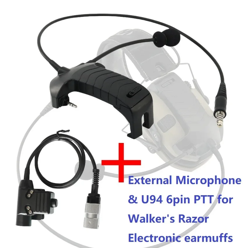 

External Mic Kit for Walker's Razor Electronic Earmuffs Airsoft Shooting Tactical Headset for Tactical PRC 152/PRC 148 Intercom