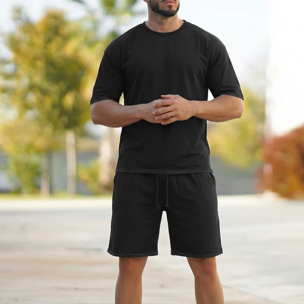 

Men's Summer American Loose Heavy Terry High Street Trend Hip Hop Sports Short Sleeve Shorts Set