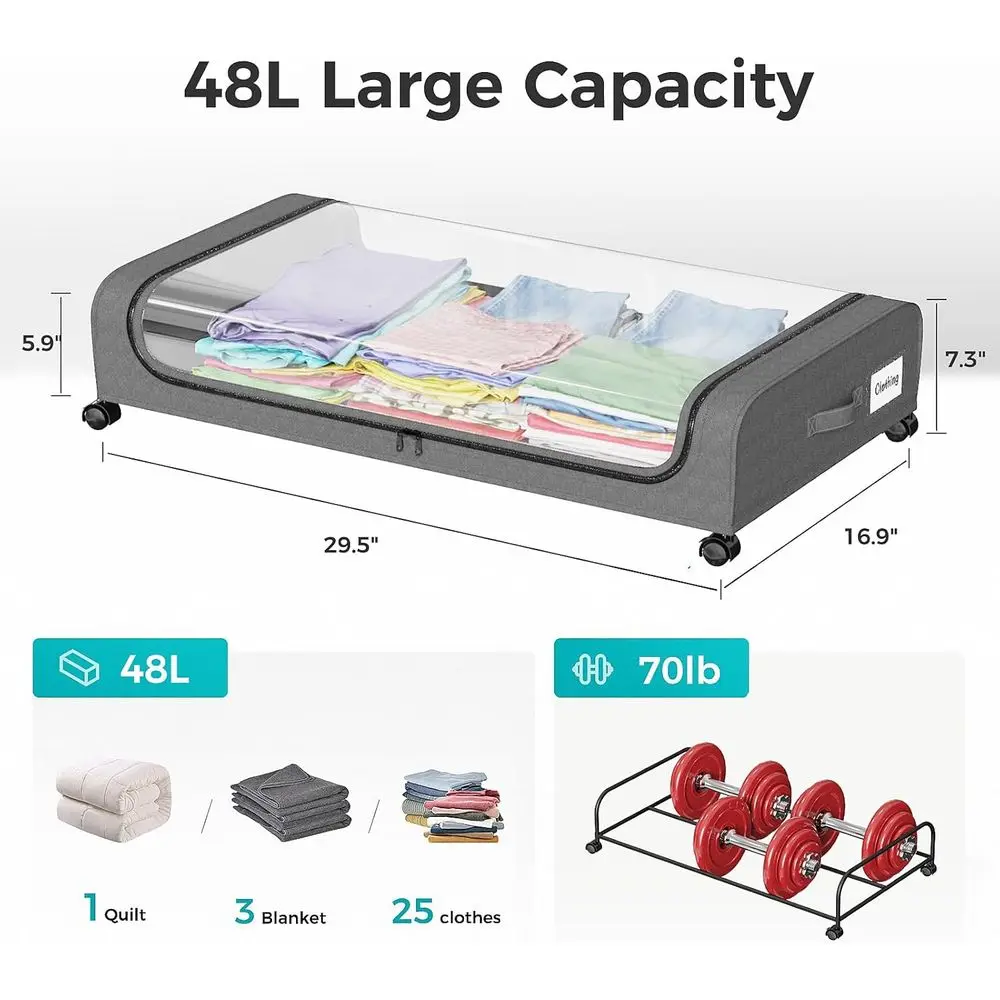 Серые коробки для хранения под кроватью с прозрачными окнами из ПВХ для обуви, одежды, игрушек и книг