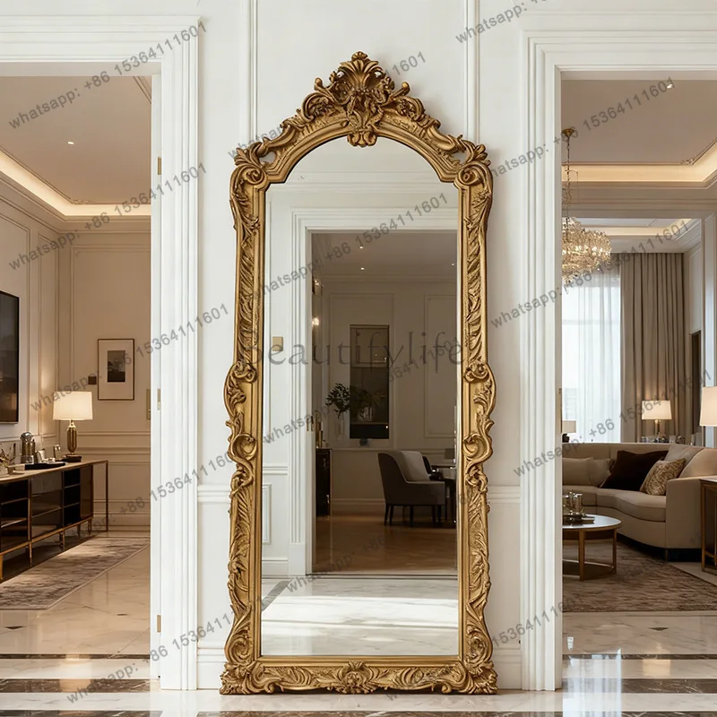 

yj9 French arched floor mirror luxury carved retro full-length mirror home