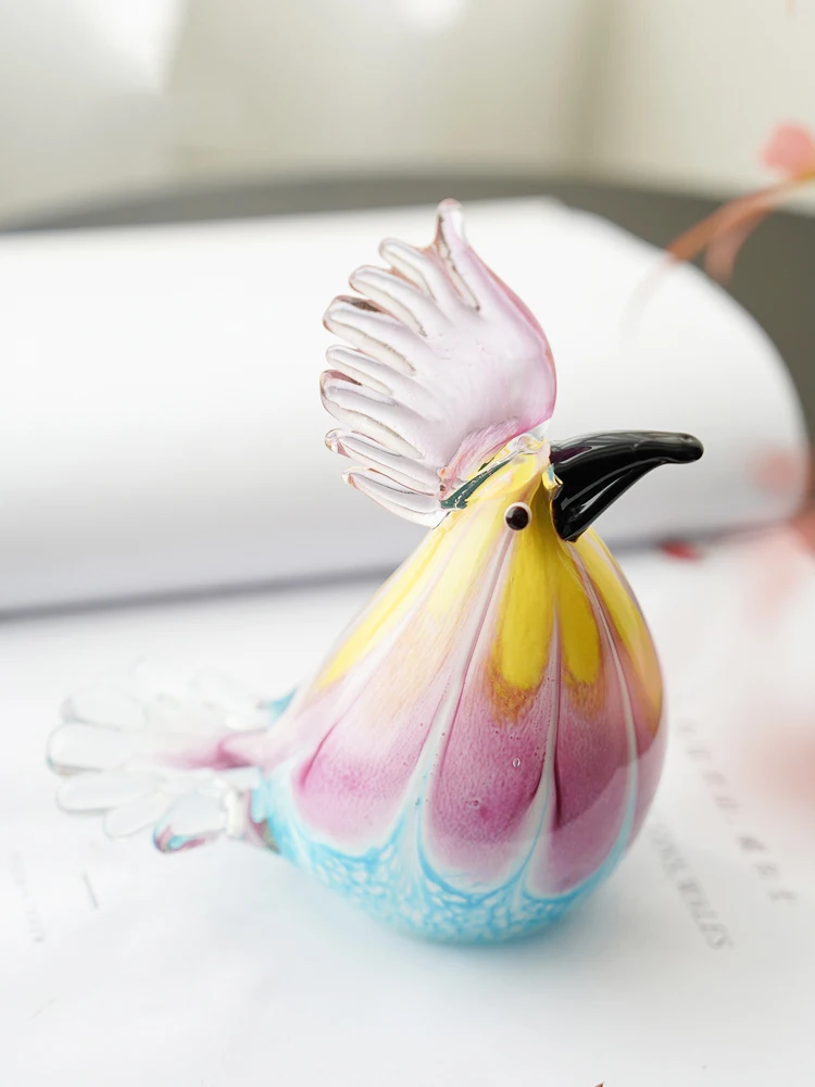 Mixed Color Art Glass Parrot Bird Ornaments Light Luxury Hand-Blown Animal Living Room Hotel Soft Furnishing Decoration