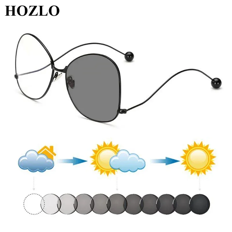 

New Fashion Women Large Frame Metal Ball Photochromic Reading Sunglasses Men Presbyopic Spectacles Driving Travel 0,+0.5~+4.0