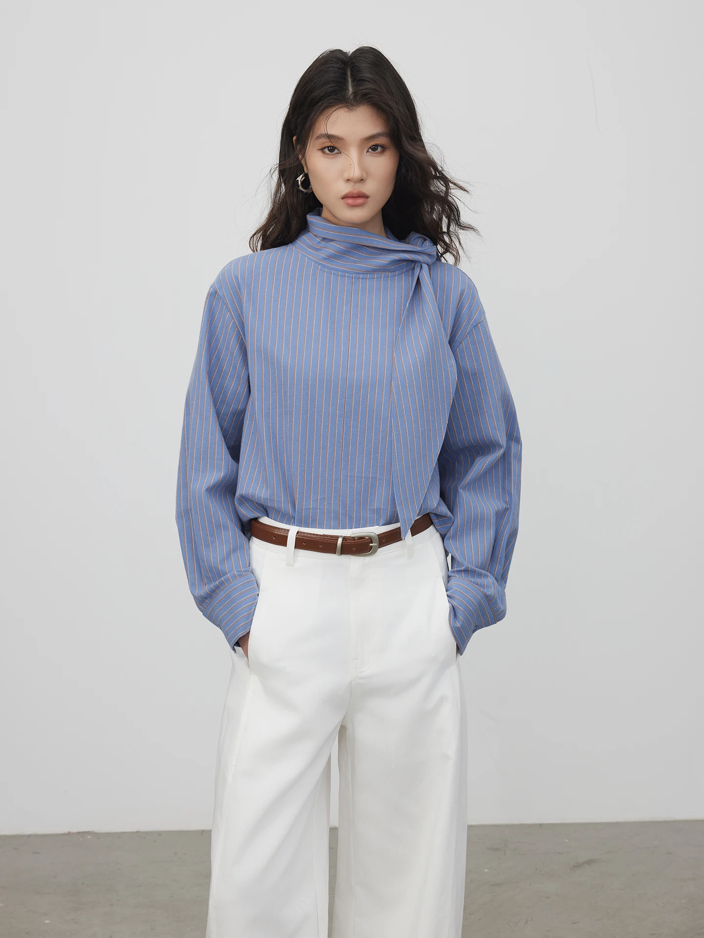 

KEARA Blue Striped irt Women's Spring Simple Sle Loose Long Sve Pure Cotton Blouse Top Breathable Comfortable Commute