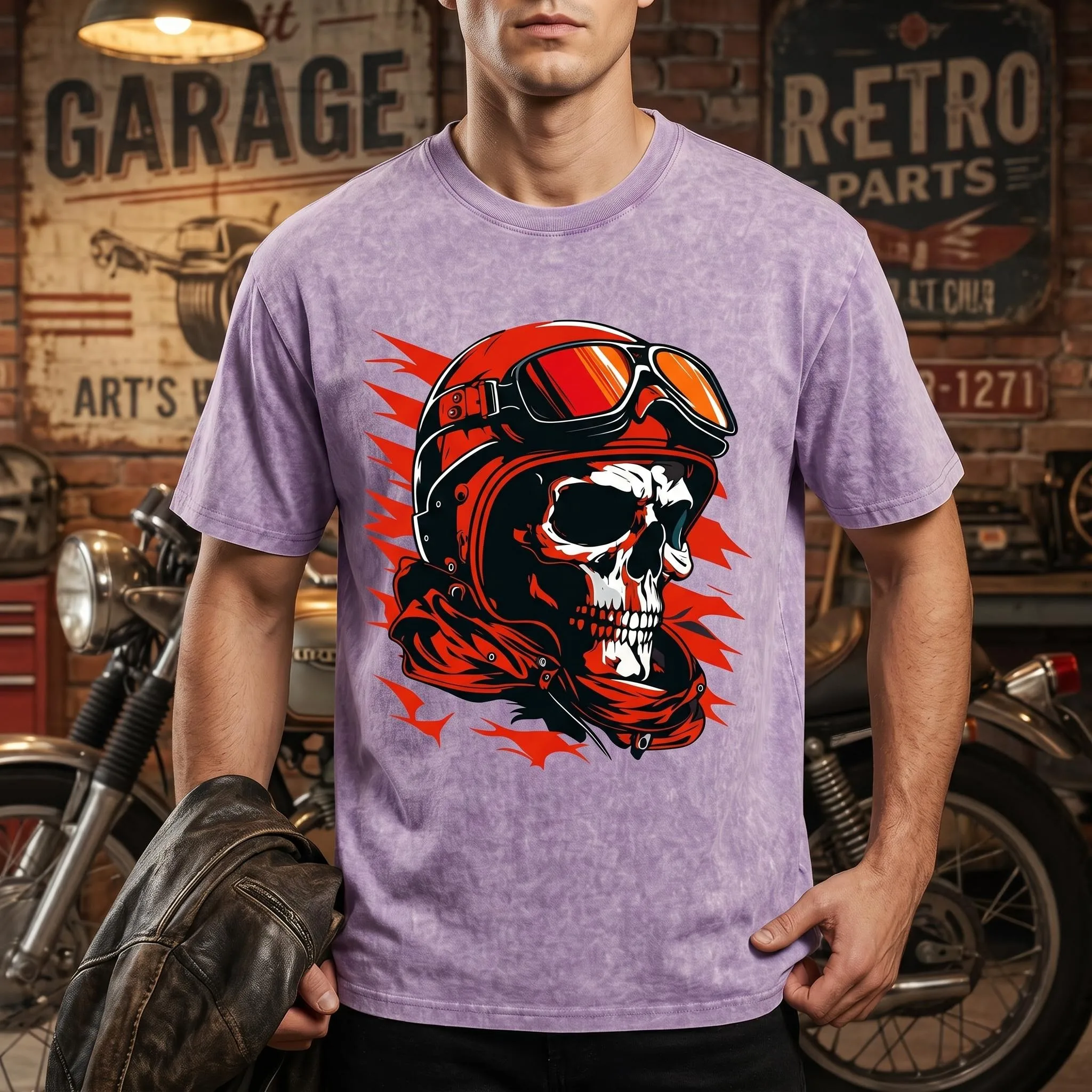 Vintage Totenkopf Grafik T-Shirt Herren Gewaschene Baumwolle Retro Biker-Stil Streetwear Kurzarm Übergroßes Sommer Casual Mode-Shirt