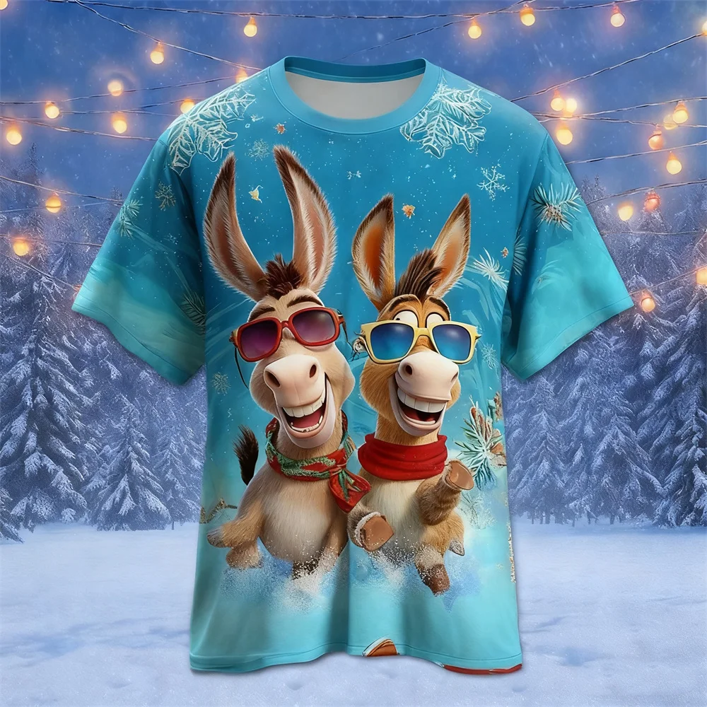 Funny Animal Graphic Men's Women's T-Shirt 3D Print Casual Comfortable Round Neck Top Christmas Theme Loose Short Sleeve Clothes