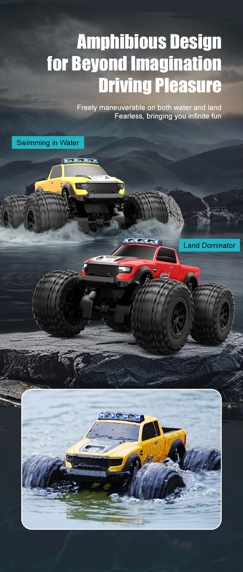 Land&Water RC Car 4WD Off-Road Climbing Truck Remote Control Car Waterpoof Full Proportional Amphibious RC Car Buggy RC Car