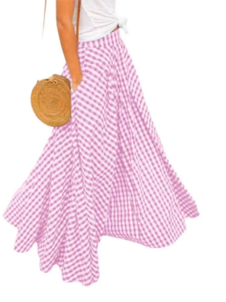 Gonna con stampa a griglia alla moda Gonna da donna primavera autunno abbinata ai colori Gonna grande con orlo Busto Gonna da donna Temperamento Gonne in stile straniero