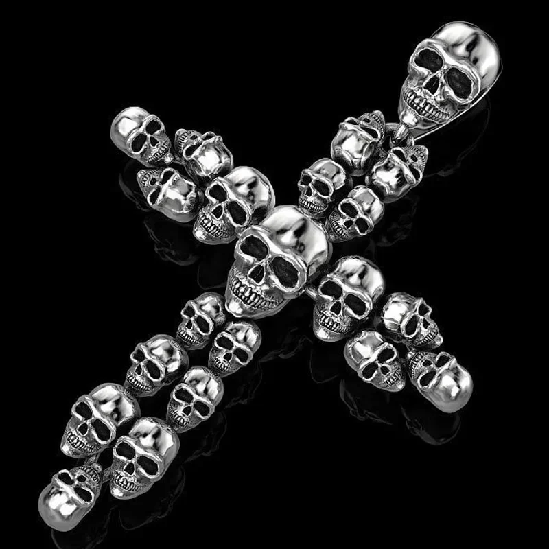 22g Long Big CROSS SKULL Mens PENDANT Real  Customized 925 Solid Sterling Silver PENDANT Hiphop