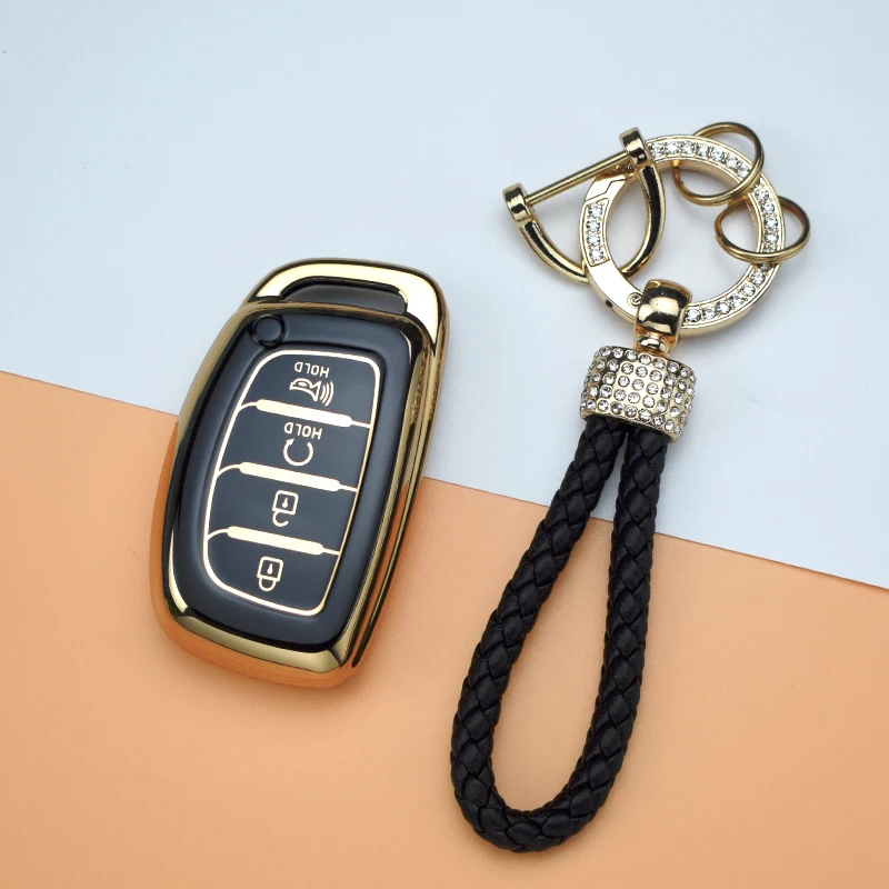 For Hyundai Tucson Santa Fe Rena Sonata Elantra Creta Ix35 Ix45 I10 I30 I40 3 4 Button TPU Car Smart Key Case Cover Keychain