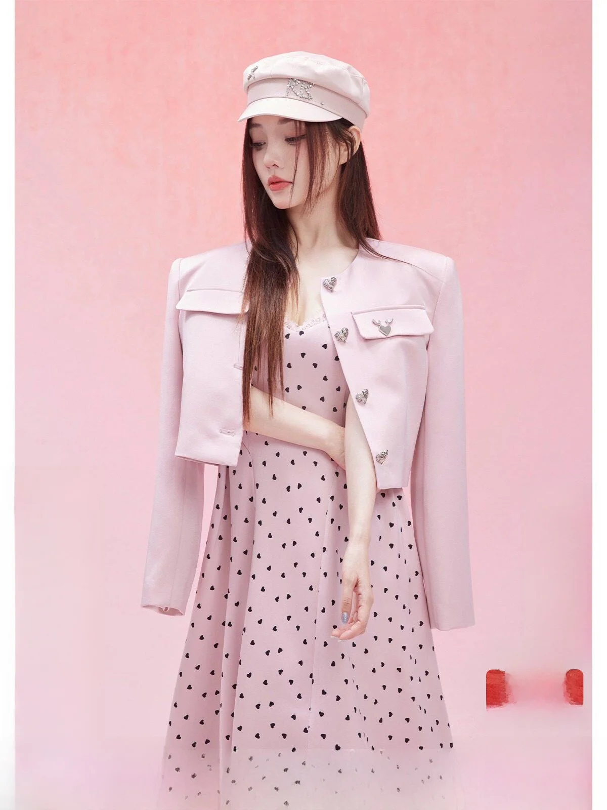 

LulusMiracle Li Xiaolu Spring Fashion Set Polka Dot Strap Dress with Small Fragrance Style Coat Cute Style Polyester Fiber