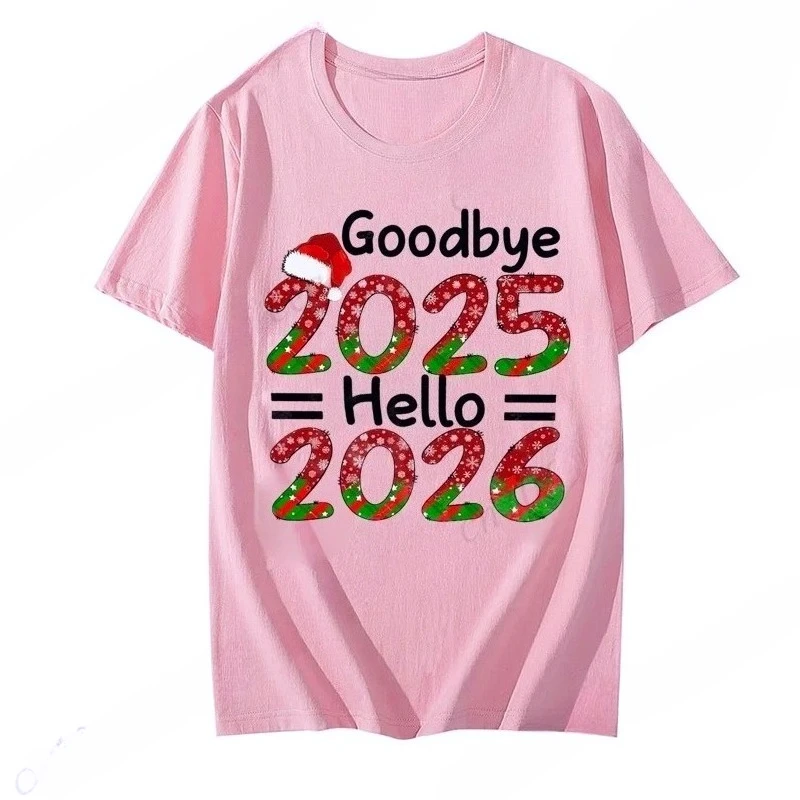 Adiós 2025 Hola 2026 camisetas para mujeres Feliz Año Nuevo 2026 camisetas de tripulación traje de fiesta familiar de Navidad Unisex Tops de Navidad regalo