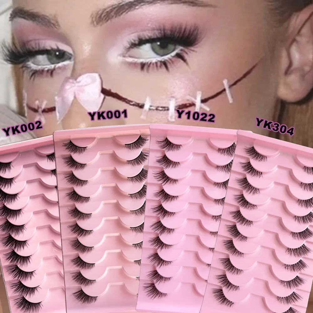 Half-eye lashes with a natural effect, lightweight and short, elongated at the outer corners, suitable for everyday makeup.