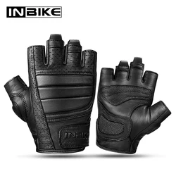 INBIKE guanti da moto senza dita da uomo guanti estivi in pelle di capra traspirante per ciclismo moto accessori per motociclisti