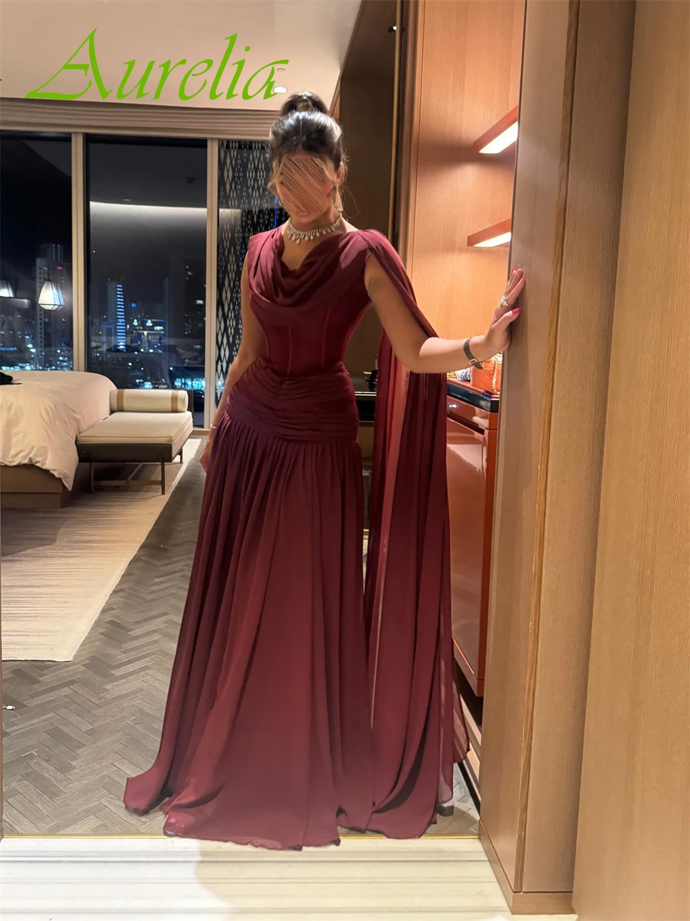 Customized Elegant V-Neck Chiffon Evening Dress Delicate Watteau Train Prom Dress Temperament Sleeveless Special Occasion Gown