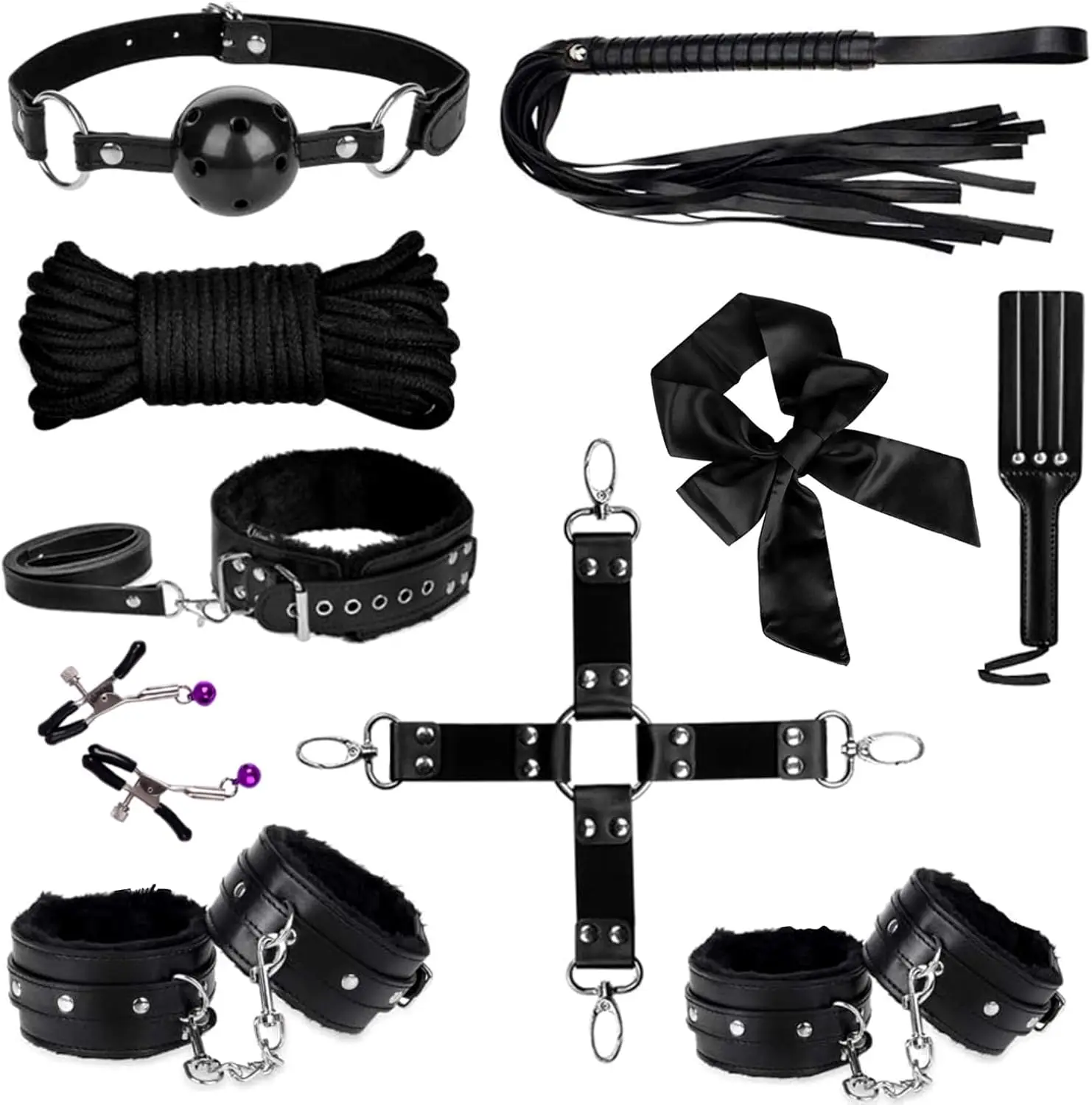 

Sex Bondage BDSM Restraints Sex Toys 10 Pcs Set, SM Sex Toy Adult Toys Games Cuffs Gag Blindfold Spanking Paddle Safe Fetish