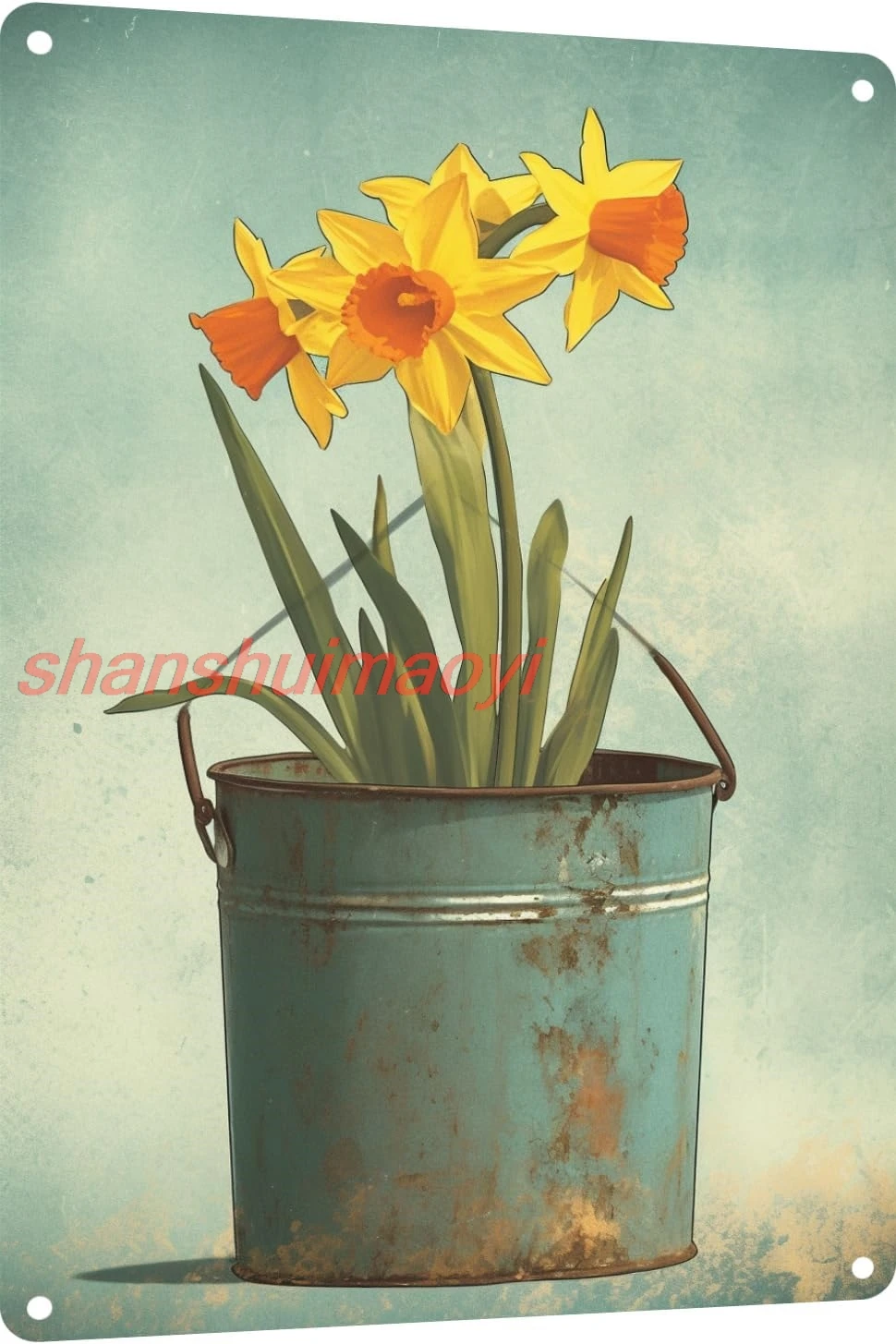 Daffodil in a Barrel Tin Sign Art Poster Tin Sign Metal Home Decor Vintage Wall Decor 12x16 in(138B) 1pc shanshui sign