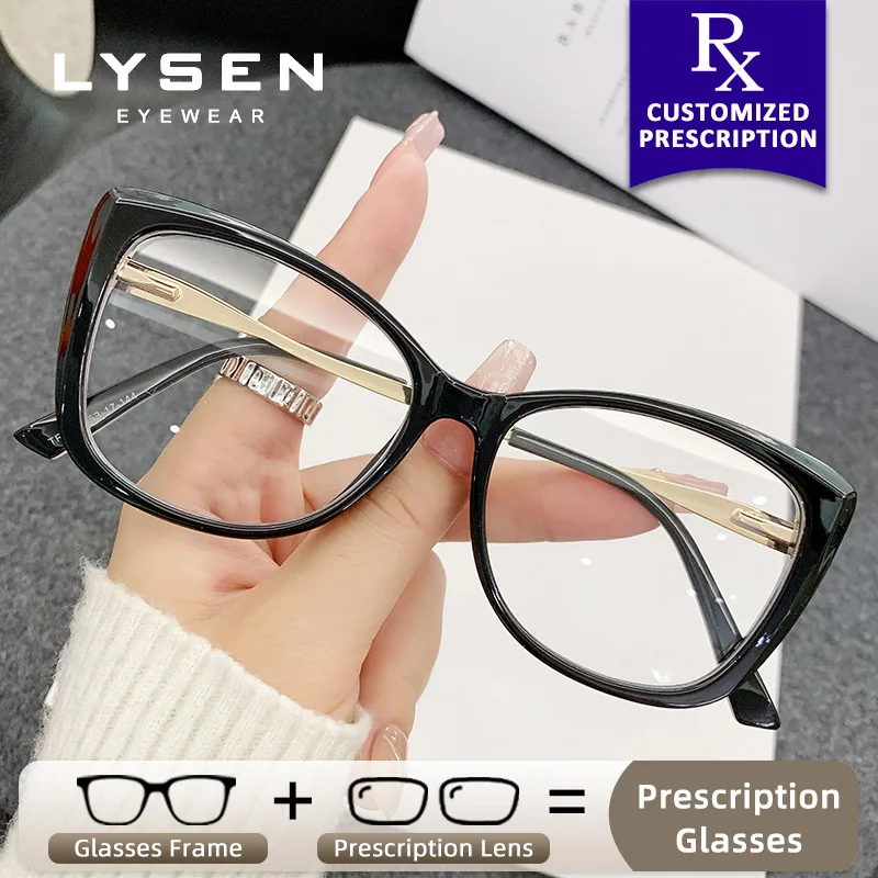 

LYSEN New Fashion Cat Eye Prescription Glasses Women Blue Light Blocking Anti-Reflective Customized Photochromic Myopia Glasses