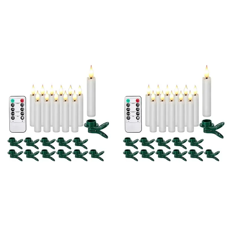 

B08B-24 шт. светодиодные конические свечи, набор беспламенных 3D-свечей с фитилем и зажимом, дизайн рождественской елки, теплый белый свет