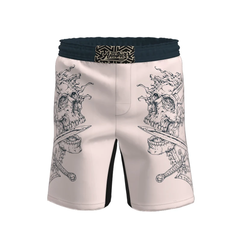 Leichte, dehnbare No-Gi MMA Grappling-Shorts mit Retro-Totenkopf-Schwertmuster, Kampfshorts für Männer und Frauen, Boxen, BJJ, Trainingshose