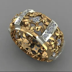 2026 New Ethnic Strength Ring Fashion Gold Color Hollow Band Geometric Cubic Zircon Stone Hot Selling Engagement