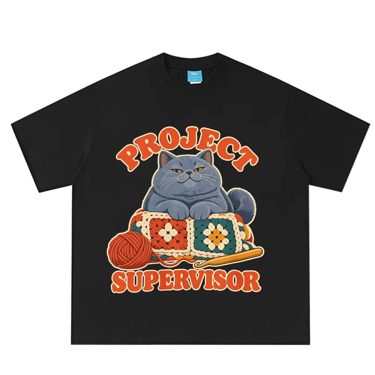 Project Supervisor Funny Crochet Cat Meme T-shirt Men Women Fashion Hip-Hop T-Shirt  Short-sleeved Loose Casual Cotton  T-shirts