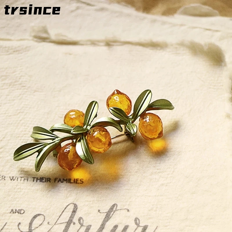 Plant Fruit Creative Orange Cherry Brooch Trendy Orange Brooch Creative Orange Colored Glaze Chinese Style Alloy Plant Brooch