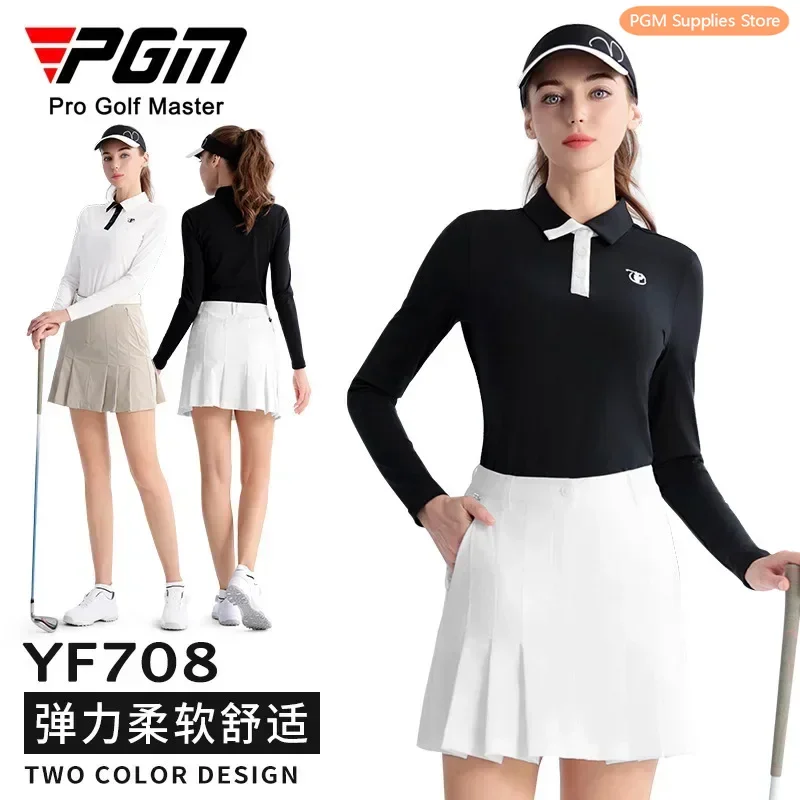 

Новая одежда для гольфа PGM, женский летний топ с длинными рукавами, узкая футболка, рубашка-поло, эластичная спортивная одежда, полипропилен