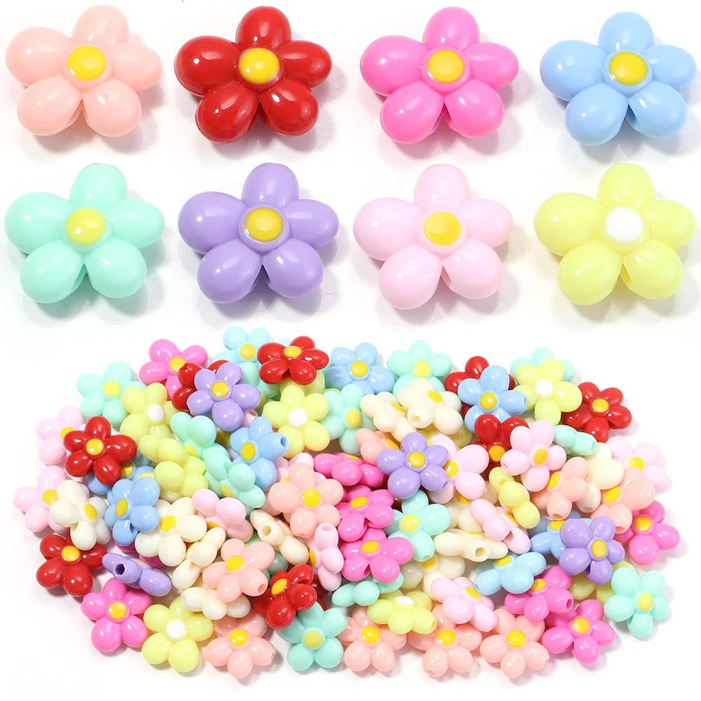 20 Stück/Lot bunte Acrylperlen mit fünf Blütenblättern, gerades Loch, lose Abstandsperlen für die Schmuckherstellung, DIY-Armband, Schlüsselanhänger – Detail 5