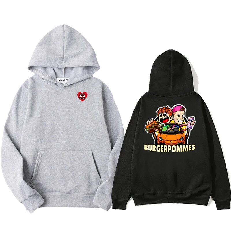 

Burgerpommes Icrimax Graphics Printing Women Men Hoodie Polyester Cool Snag Heart Embroidery Pullover Thin Loose Autumn Sweater